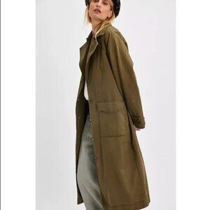 Free People We The Free Perry Military Duster Coat Washed Cotton Trench - NWOT